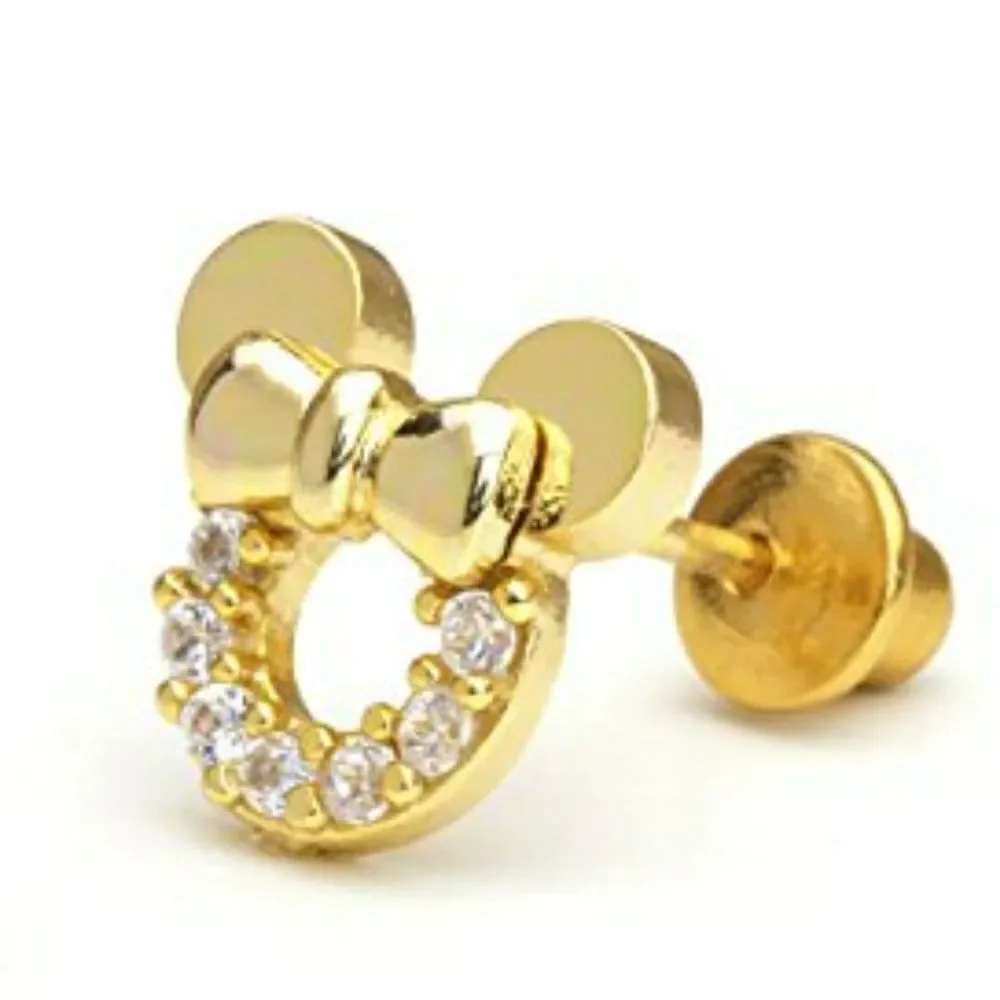 14k gold plated CZ Mouse Bow Earrings